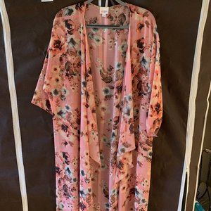 EUC LuLaRoe Shirley Kimono- L - Sheer Pink Floral